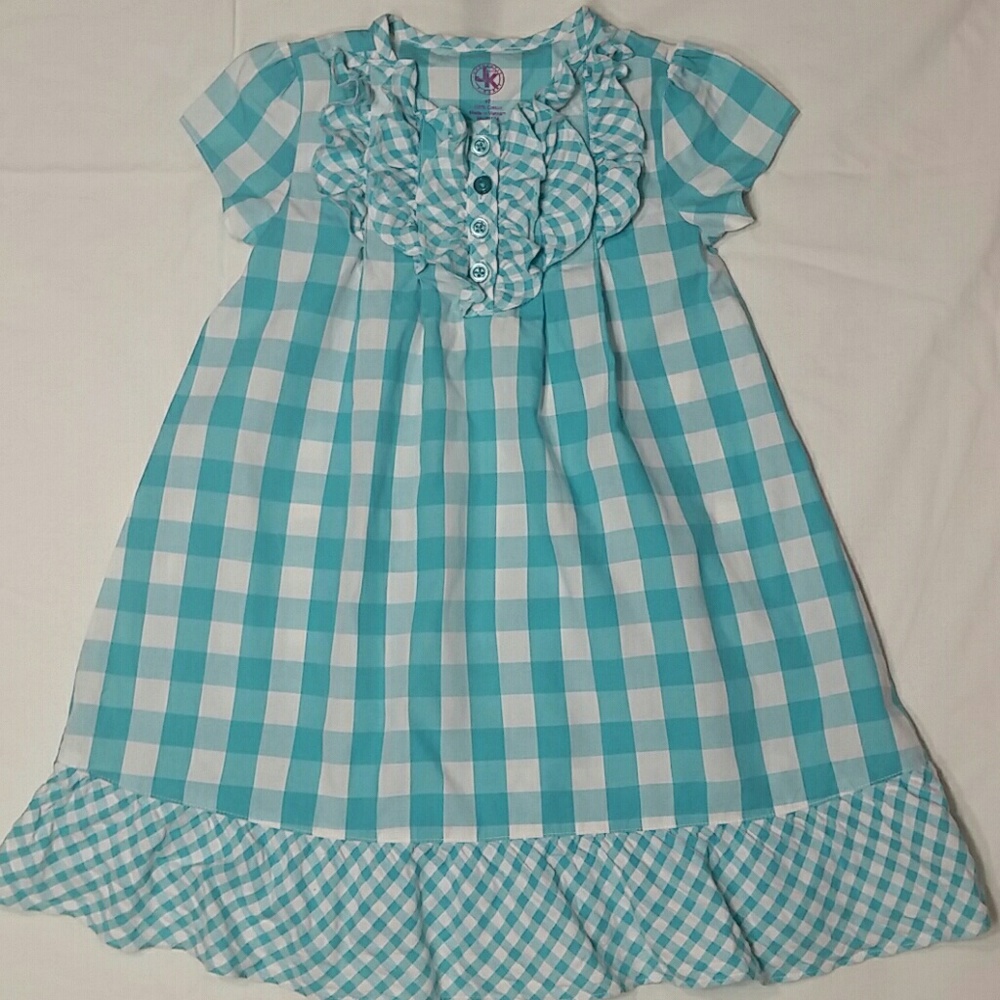 J. Khaki plaid & gingham white & aqua dress 4t